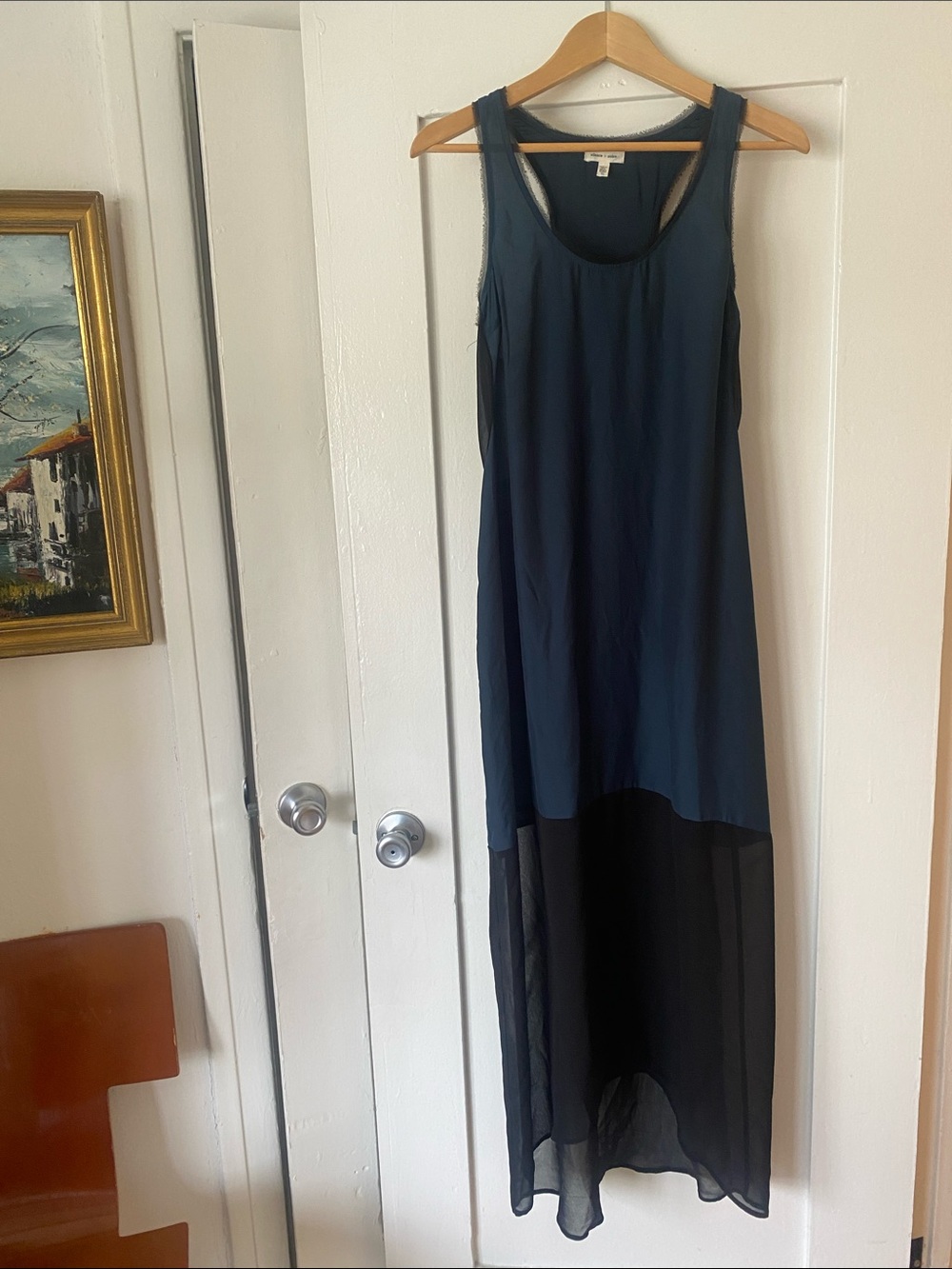 silence + noise Navy Blue & Black Sheer Mesh Midi Dress
